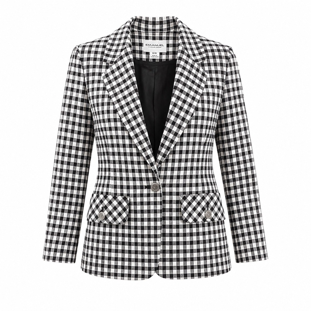 Vintage 90s Emanuel Ungaro Blazer Womens 6 Black White Gingham Designer Jacket